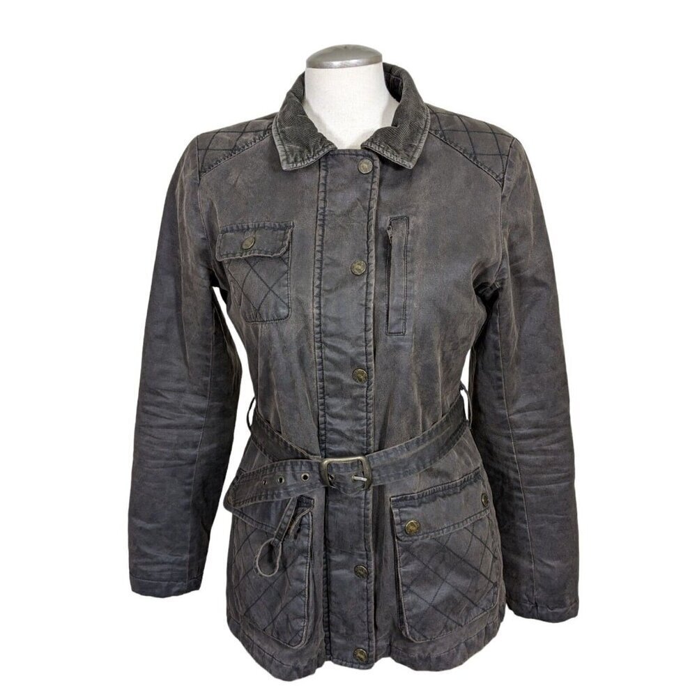 Fat Face Womens Utility Jacket Size US 8 Brown Lined Elbow Patches Pockets Belt